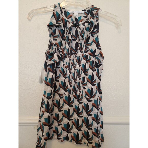 Diane Von Furstenberg Silk Top Sz 4 Aniseed Choker Neck Sleeveless Blouse Halter - Picture 1 of 16